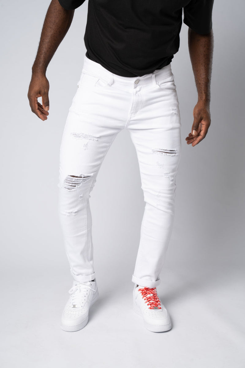 Jeans  Denim Destroyed Con Strappi White