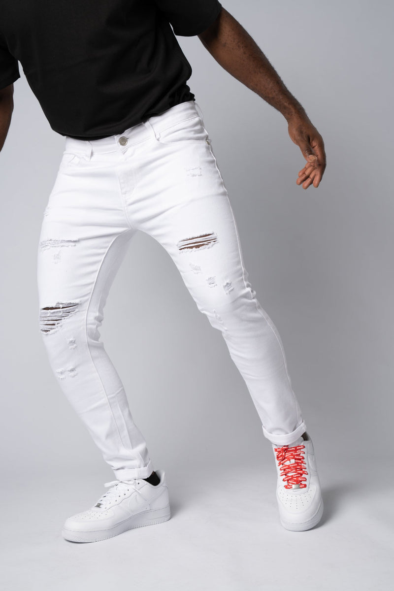 Jeans  Denim Destroyed Con Strappi White