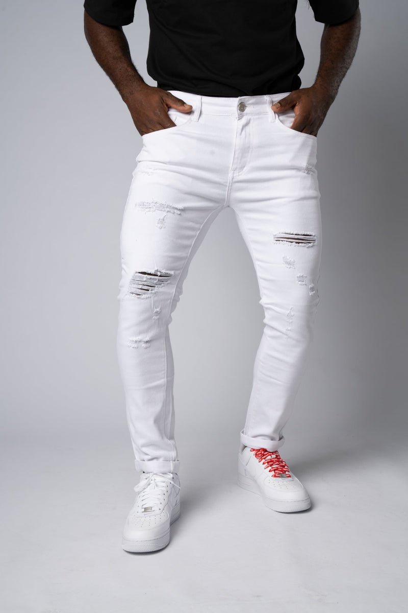 Jeans  Denim Destroyed Con Strappi White