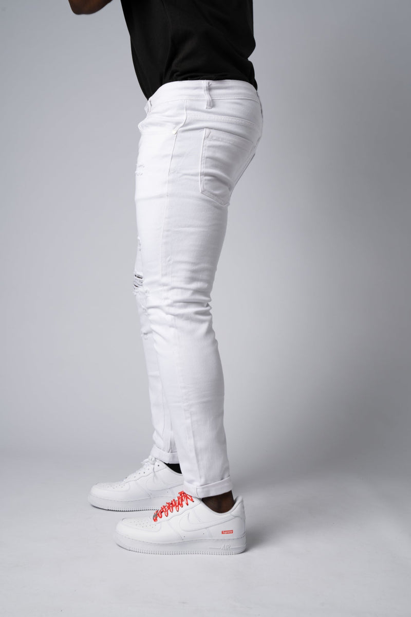 Jeans  Denim Destroyed Con Strappi White