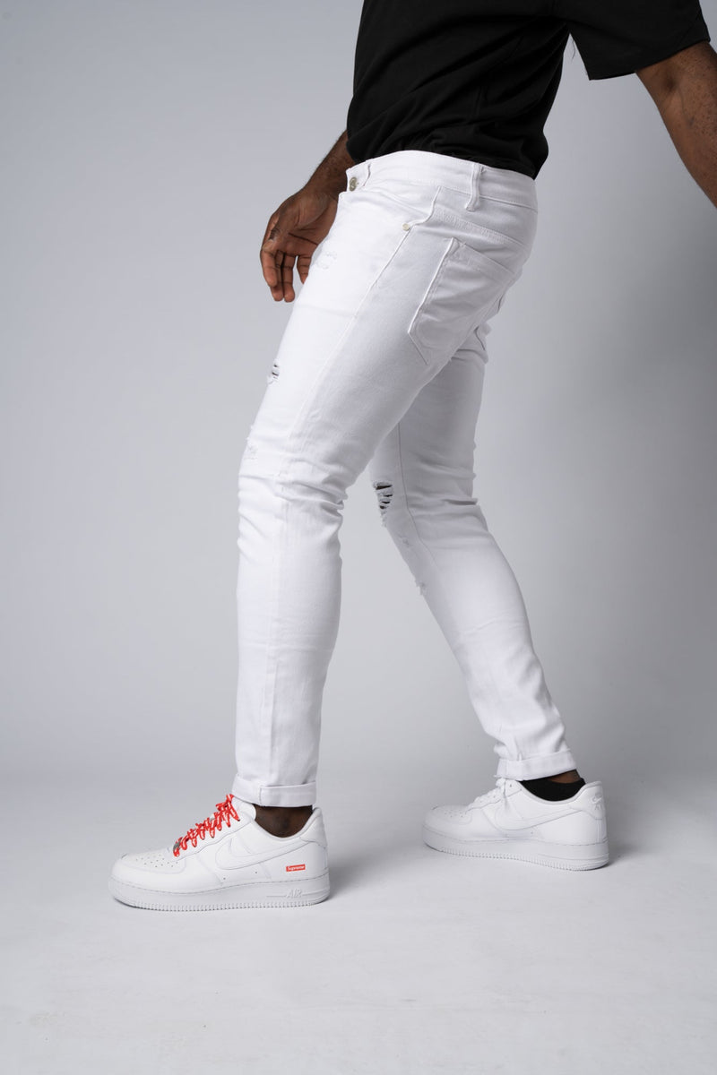 Jeans  Denim Destroyed Con Strappi White