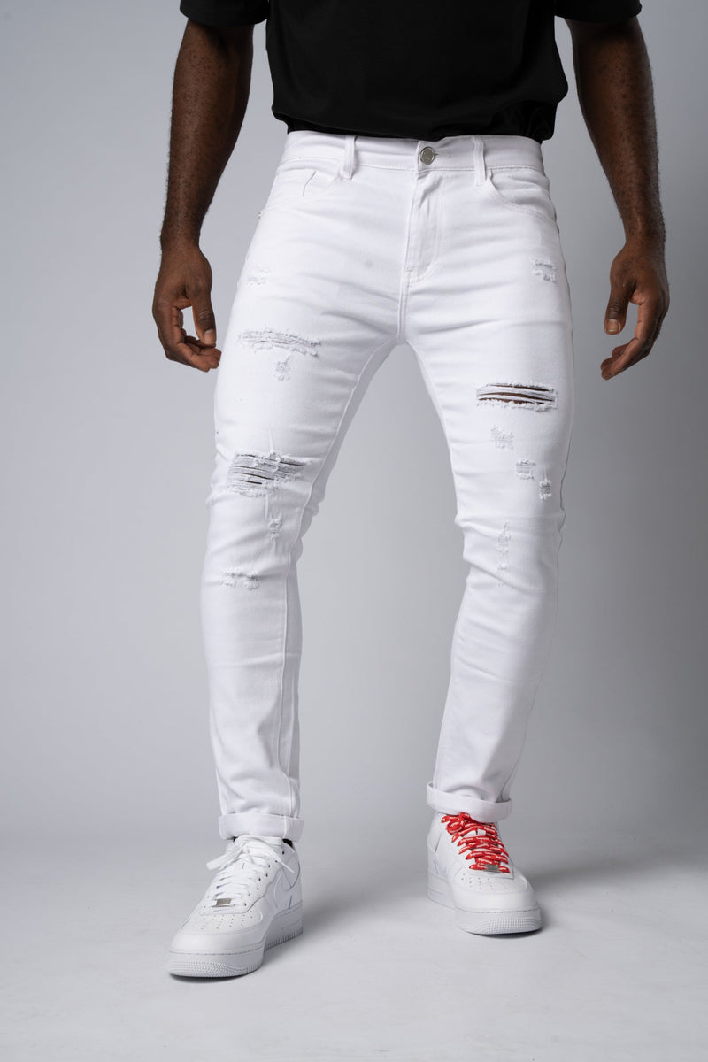 Jeans  Denim Destroyed Con Strappi White