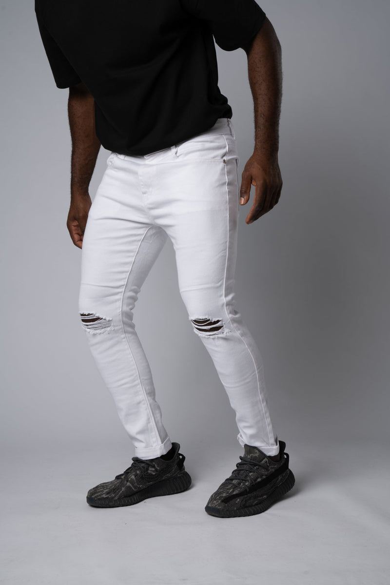 Jeans Strappati al Ginocchio White