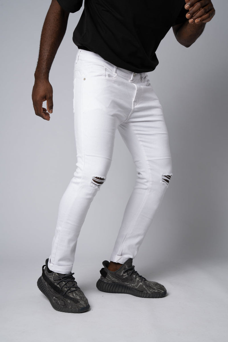 Jeans Strappati al Ginocchio White