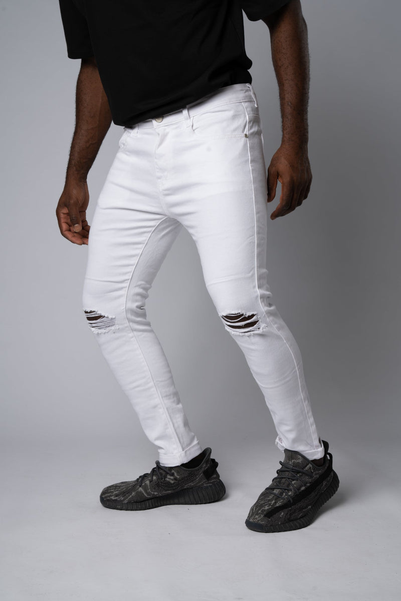 Jeans Strappati al Ginocchio White