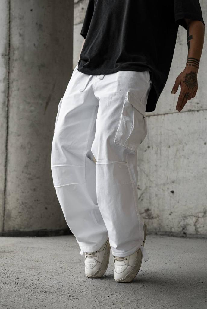 Pantalone Cargo In cotone Tasche laterali White